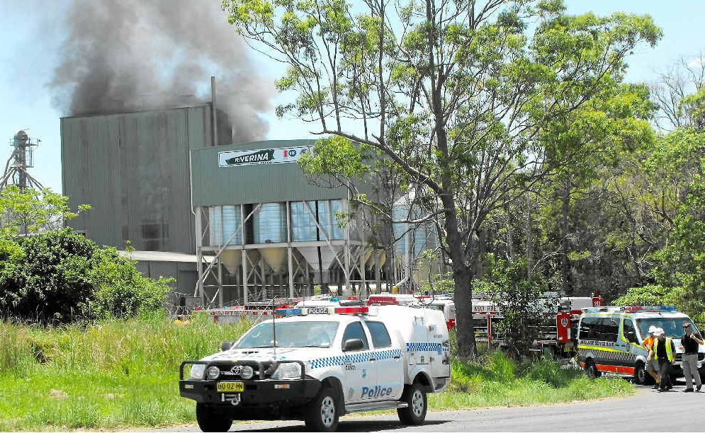 AT THE READY: Emergency services take charge at a fire in the Riverina Stockfeeds plant. AT THE READY: Emergency services take charge at a fire in the Riverina Stockfeeds plant.